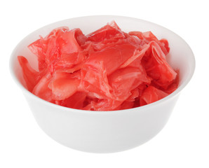 red ginger in white bowl on white background isolate