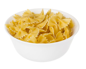 pasta farfalle in bowl on white background