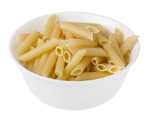 pasta penne in bowl on white background