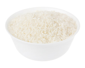 white rice in bowl on white background