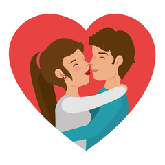 Couple kissing and heart over white background. Vector illustration.