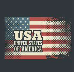 American flag and USA sign over blue background. Vector illustration.