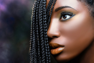 African beauty female face with braids . - obrazy, fototapety, plakaty