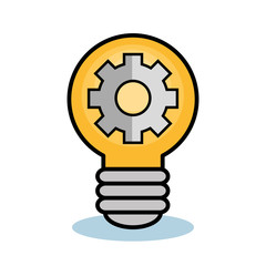 Yellow light bulb and gear wheel over white background. Vector illustration.