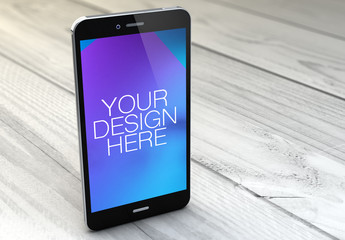 Smartphone on Wooden Surface Mockup 2