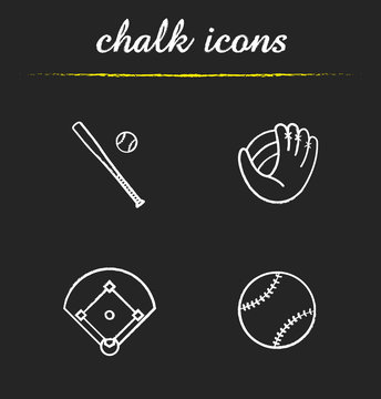 Baseball chalk icons set