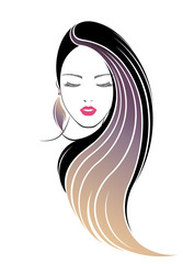 women long hair style icon, logo women face on white background