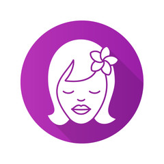 Girl with plumeria flower. Flat design long shadow icon