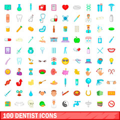 100 dentist icons set, cartoon style