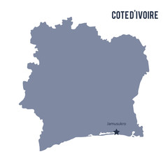 Vector map of Cote D'ivoire isolated on white background. - obrazy, fototapety, plakaty