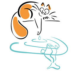 Fototapeta premium Cat and fish