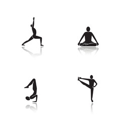 Yoga asanas drop shadow black icons set
