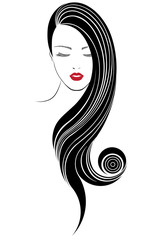 women long hair style icon, logo women face on white background