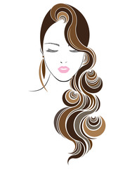 women long hair style icon, logo women face on white background
