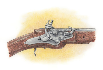Snaphance (early flintlock) used on pistol from first quarter of the 17th century