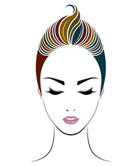 women short hair style icon, logo women face on white background