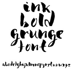 Hand drawn dry brush font. Modern brush lettering. Grunge style alphabet. Vector illustration.