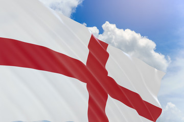 3D rendering of England flag waving on blue sky background