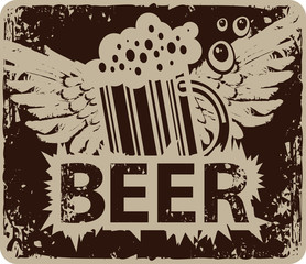 vector banner with a overflowing glass of beer and wings in retro style