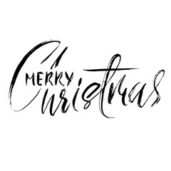 Hand drawn phrase Merry Christmas. Modern dry brush lettering design for posters, cards, invitations, stickers, banners, ets. Vector typography illustration.