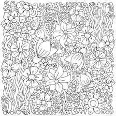 Pattern for adult coloring book. Ethnic, floral, retro, doodle, vector, tribal design element. Black and white background