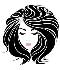 women long hair style icon, logo women face on white background