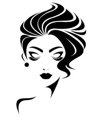 women short hair style icon, logo women face on white background