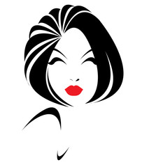 women short hair style icon, logo women face on white background