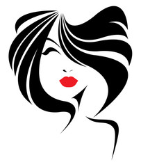 women short hair style icon, logo women face on white background