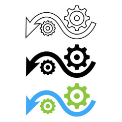 down arrow with gears on a white background