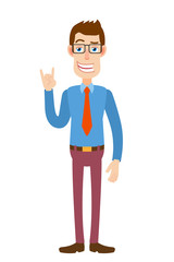 Businessman showing Rock and Roll sign