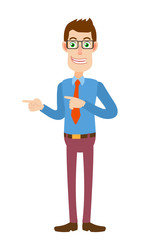 Businessman pointing something beside of him