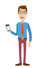 Businessman holding mobile phone in hand