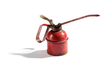 Small rusting vintage red oil can dispenser