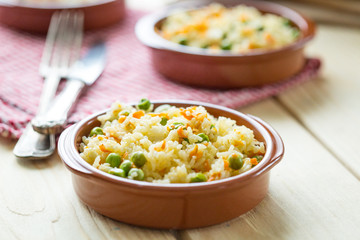 Rice with Carrot and Peas, Close-up View