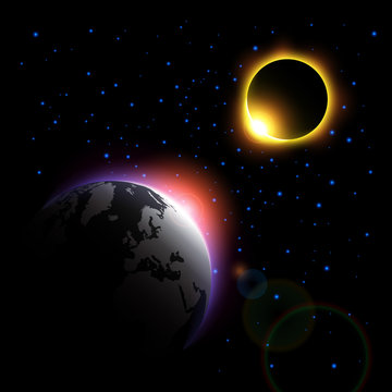 The planet and solar eclipse . Vector .