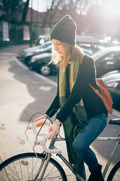 Young Beautiful Hipster Sporty Blonde Woman