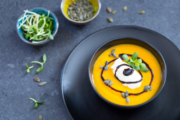 Pumpkin Soup Puree with Spices, Close-up View