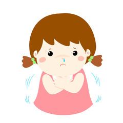 Little girl with a cold shivering vector cartoon.