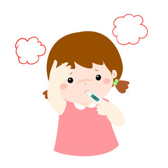 Little girl got high temperature vector cartoon.