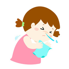 Little girl sneezing vector.