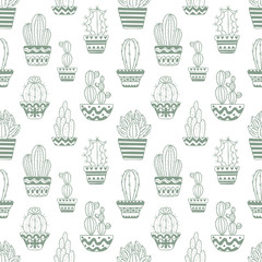 Hand drawn sketch pattern, vector cactus