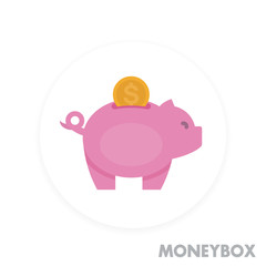 moneybox, savings, piggy bank icon, flat style