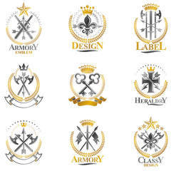 Fototapeta na wymiar Vintage Weapon Emblems set. Heraldic Coat of Arms, vintage vector emblems collection.