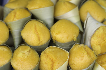 Dessert ancient Thailand, Traditional dessert of Thailand on banana leaf.