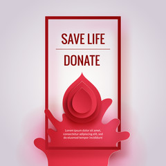 World Donor Day. Paper blood drops and splash background. Medical poster concept - 152414248