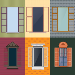 Colorful Decorative Opened Windows Set