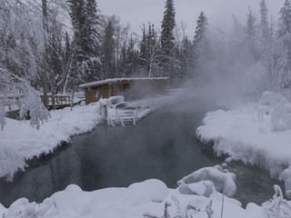 Liard River Hot Springs Provincial Park in the winter season, British Columbia, Canada