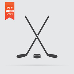 Hockey icon in flat style isolated on grey background.