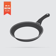 Frying pan icon in flat style isolated on grey background.